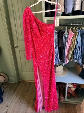 Aleta Hot Pink One-Shoulder Sequin Gown